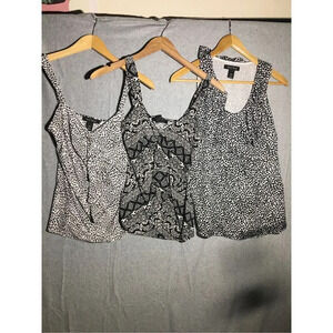 Lot of 3 Womens WHBM Tank Top Black and White Abstract Ruffles Casual Date Night